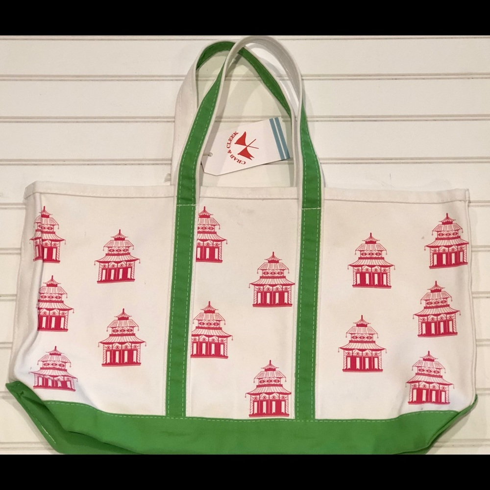 NEW Crab & Cleek Chinoiserie Pagoda Boat Tote